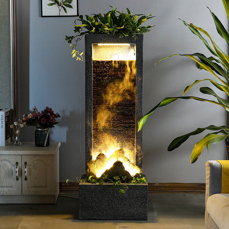 现代简约落地屏风客厅水幕墙室内装饰假山流水家居喷泉摆件加湿器