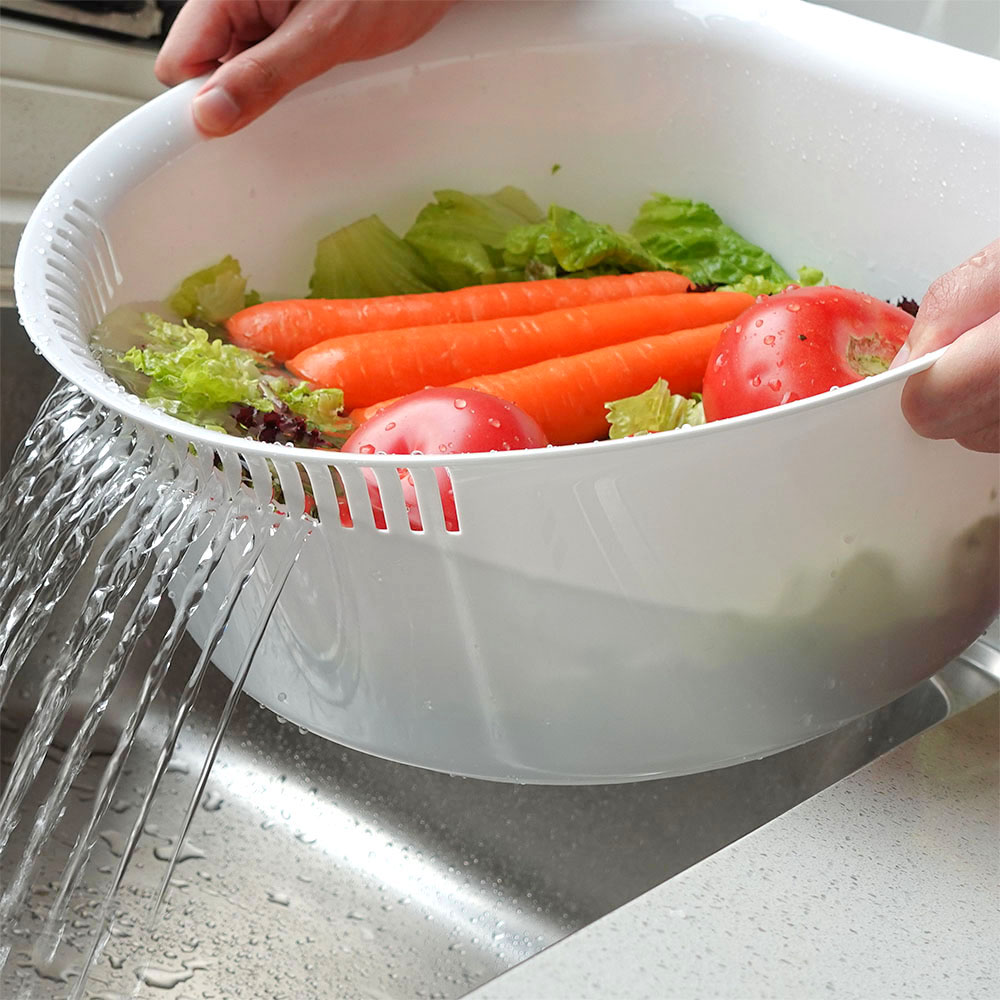白色塑料沥水篮洗菜盆家用厨房水果蔬菜清洗篮子滤水洗菜篓