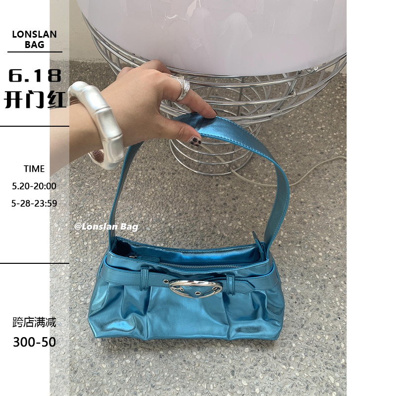 Lonslan BAG 23SUMER NEW小众设计y2k辣妹亮面皮带扣单肩腋下包