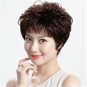 短发假士套女发短发卷发全头然z式自g套中老年人送妈妈款时尚烫发