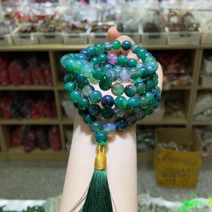 绿瑙多圈长款PLH项链玛毛衣新链搭配流苏中祖母式绿玛瑙圆珠