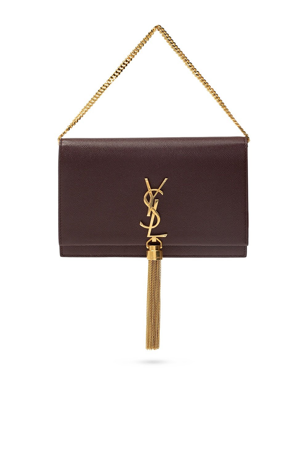 特价圣罗兰女包_ysl 女士酒红色logo流苏链条单肩包 452159-bow0j