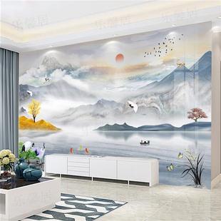 新中式山水画水墨扣板竹木纤维护墙板电视背景墙客厅装饰集成墙板