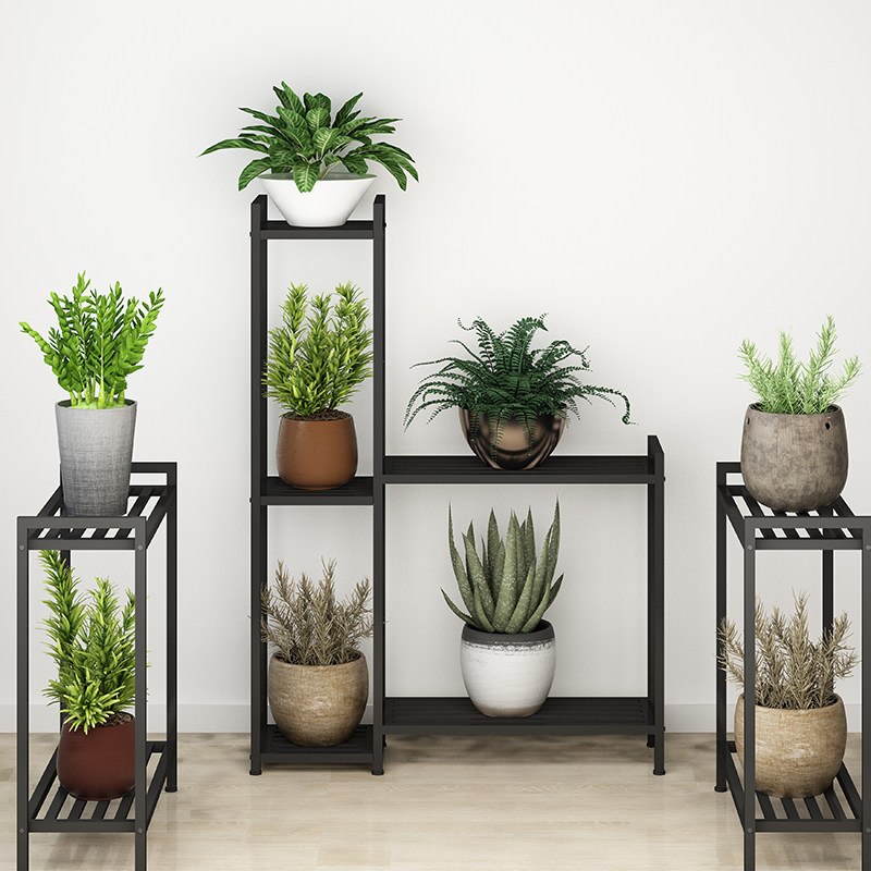 阳台放花盆的架子室内简约绿植花卉架地面多层组合白色花架盆景架