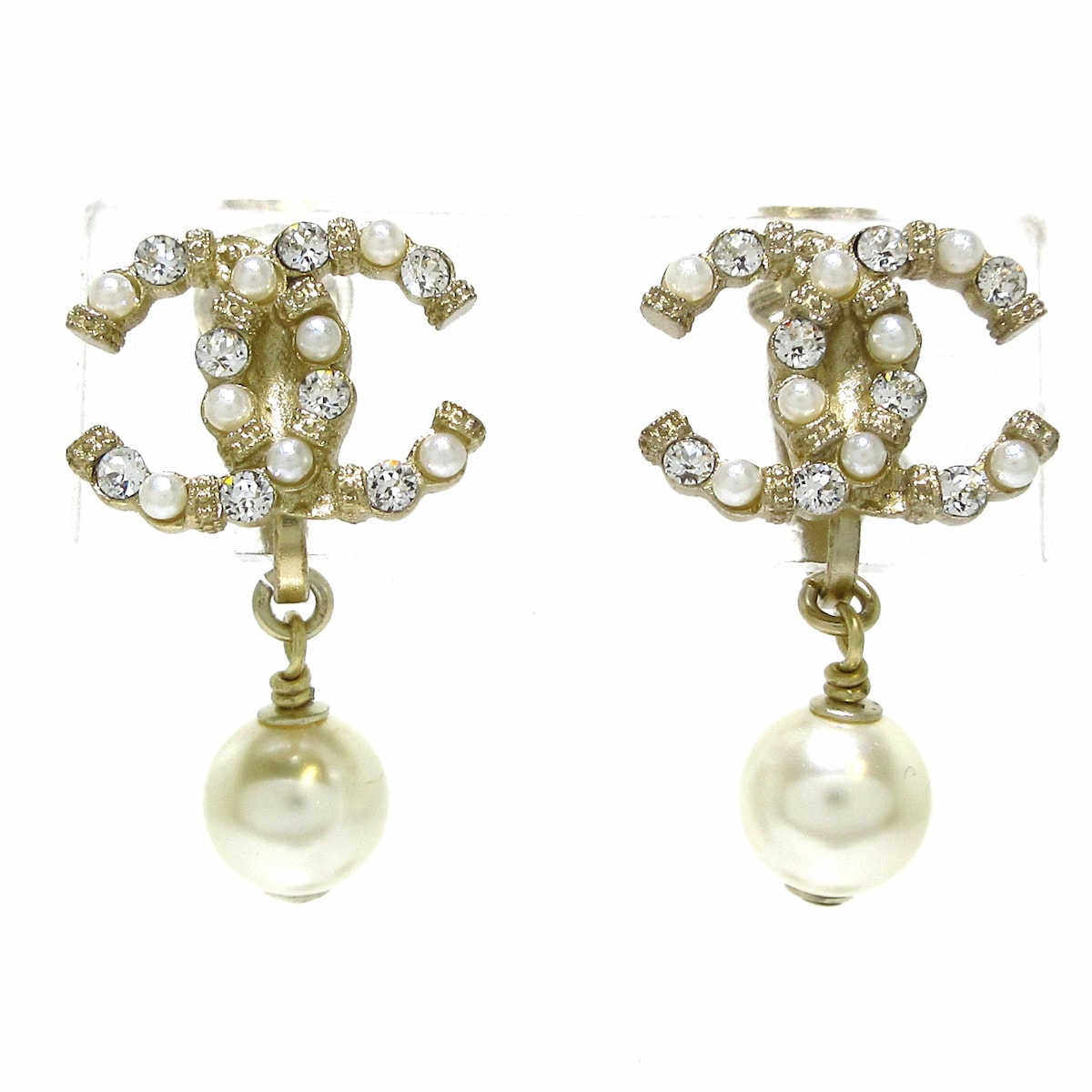 中古chanel香奈儿85新双c logo仿珍珠水钻耳钉36009813