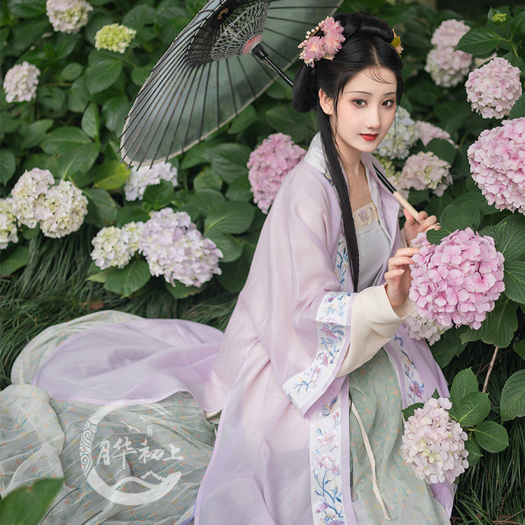 月华初上原创汉服无尽夏刺绣暗纹褙子绿色渐变百迭裙宋制夏季女