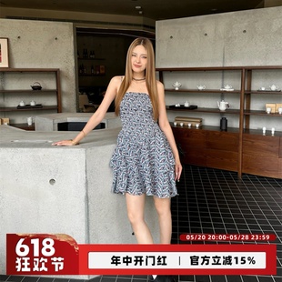 S.L买手店/mskin6 松紧衣身短款碎花吊带抹胸连衣裙2024夏季新款