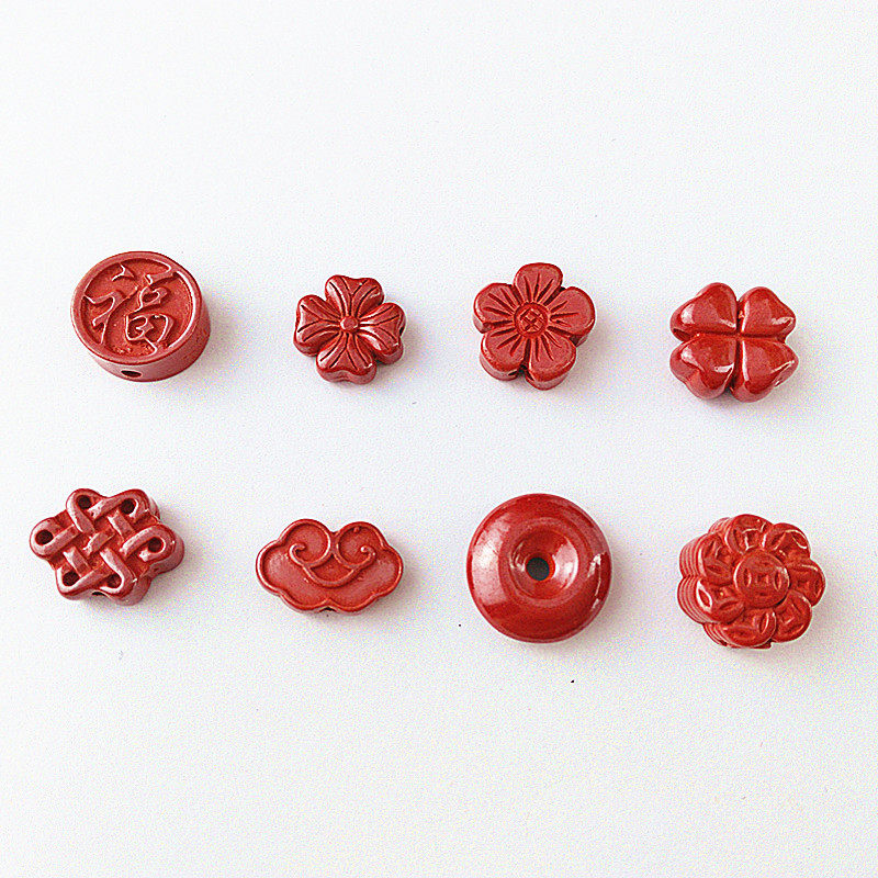原矿朱砂平安扣小花背云 diy帝王砂男女款手串毛衣链文玩朱砂配件