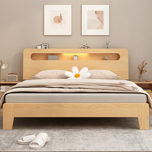 实木床现代简约1.5经济型主卧双人床出租房用工厂直销1.2单人床架