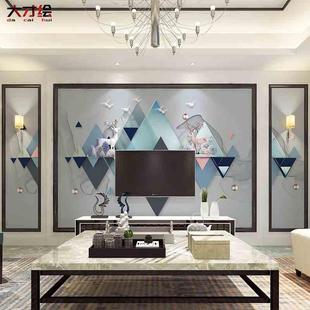 壁纸电视背景墙现代简约新中式客厅墙纸8d立体加厚三角麋鹿壁画