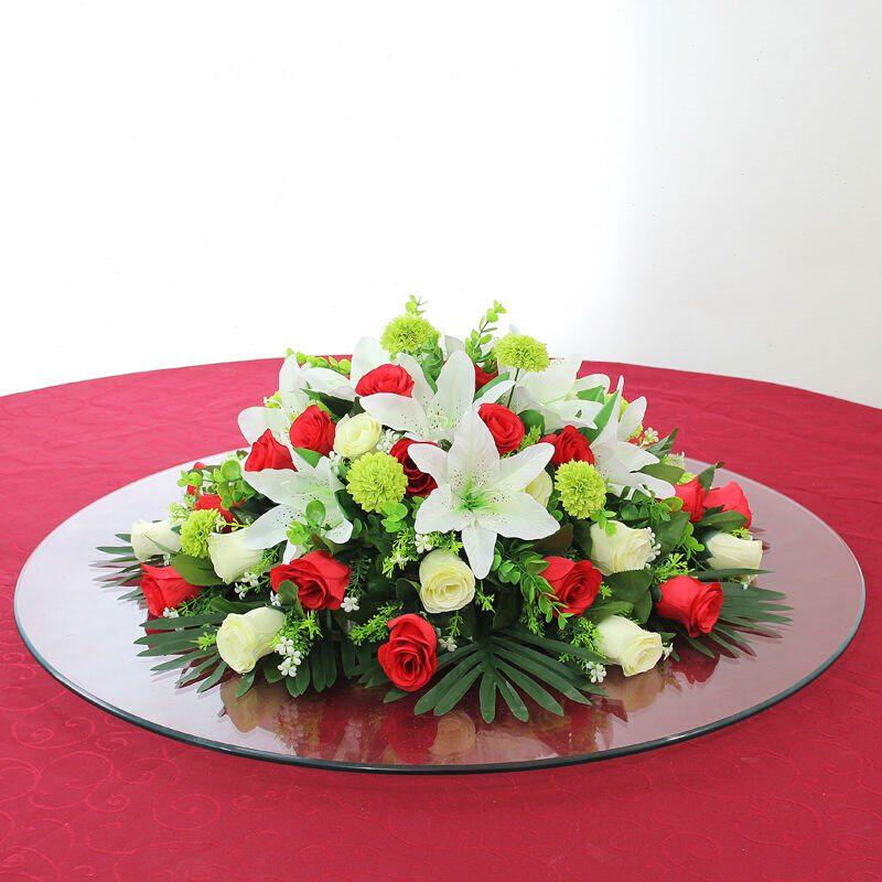 m酒店圆形餐桌花大圆桌转盘装饰花桌面摆花饭店桌花餐厅台花仿真