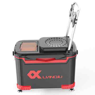 连球经典款钓箱32升带天窗加粗四脚升降加厚箱体钓鱼箱保温带靠背