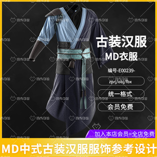 MD中式中国风古代男装古风汉服袍CLO3D打版zprj项目文件OBJ模型