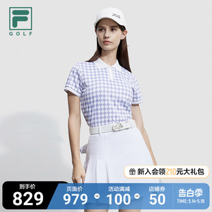 FILA GOLF斐乐官方正品女针织短袖POLO衫夏季格纹高尔夫运动上衣