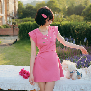 CLOUDSEASON彩色手缝钻无袖连衣裙夏季新款修身显瘦小个子a字短裙