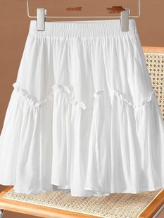 白色雪纺半身裙女夏季新款高腰宽松显瘦显高伞裙百褶裙a字短裙子