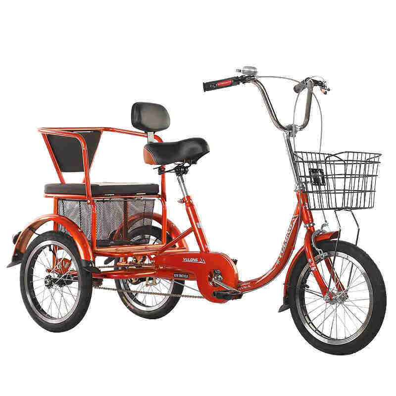 可进电梯玉龙牌老年人力三轮车代步成人脚蹬踏座椅菜筐带孩子