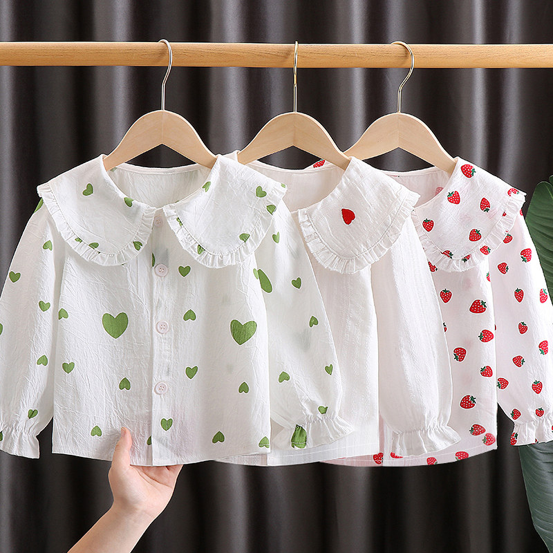 女童衬衫宝宝长袖春秋2022新款儿童碎花衬衣洋气小女孩打底上衣薄