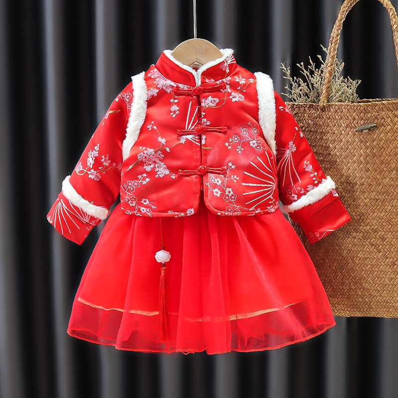 汉服女童冬装套装裙儿童古装拜年服小童过年服超仙冬季女宝宝唐装-mc