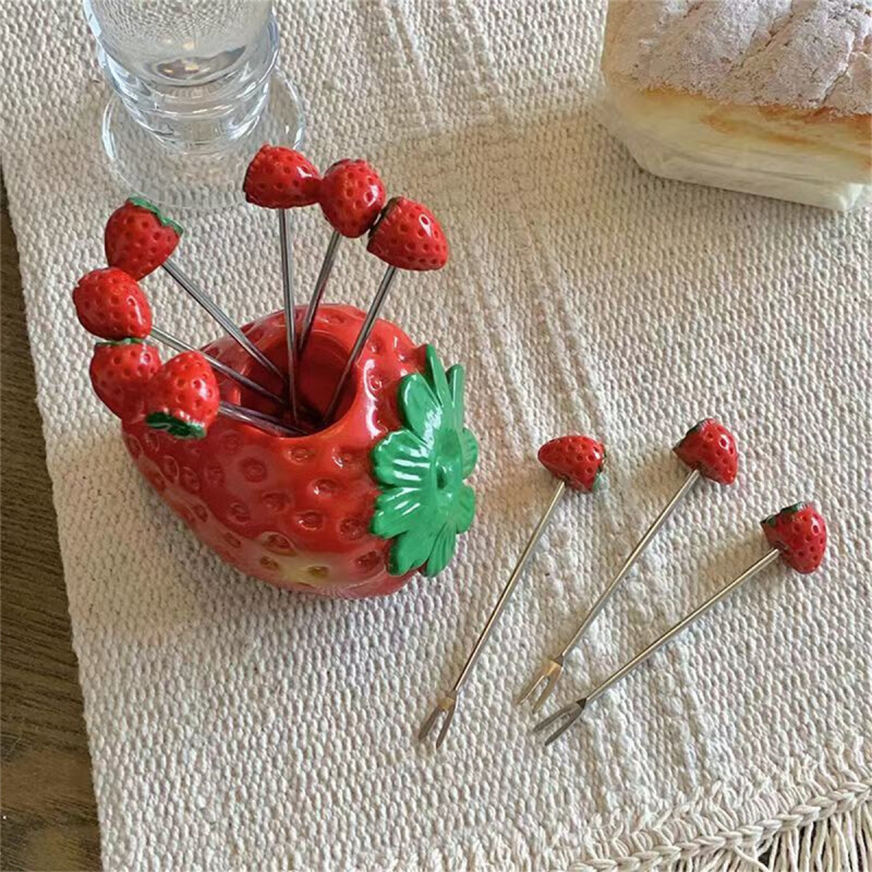 家用家居创意爱心水果叉水果签西餐厅可爱食品水果叉子礼物不锈钢