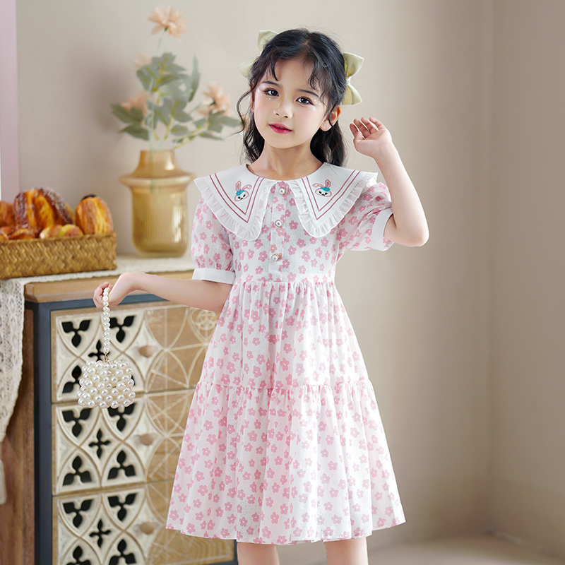 女童小碎花连衣裙夏季韩版中小童短袖夏装裙子洋气女孩生日公主裙