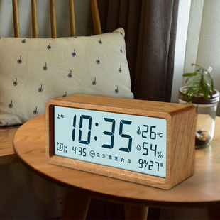 闹钟电子时钟桌面智能数字显示温度湿度木质简约钟表摆台式摆件