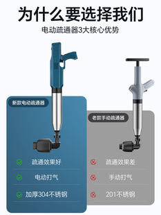 马桶疏通器一炮通高压气通下水道神器厕所堵塞管道的专用工具电动