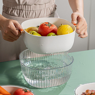 双层厨房沥水篮家用客厅水果盘加厚简约高颜值双层滤水洗菜盆塑料
