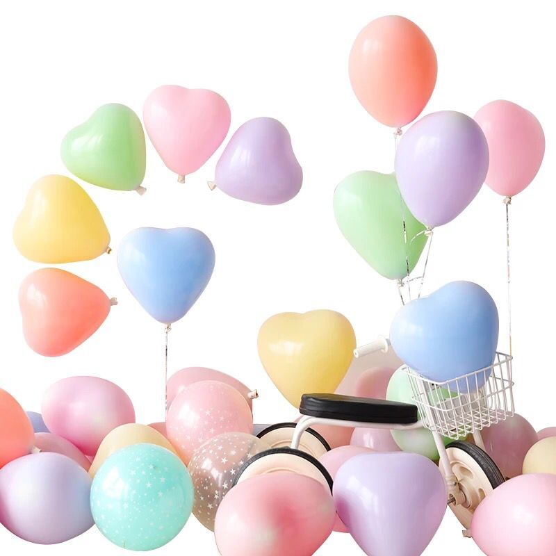 新卡龙爱心形气球生日快乐趴体布置结婚婚房用品大全飘y空粉色装