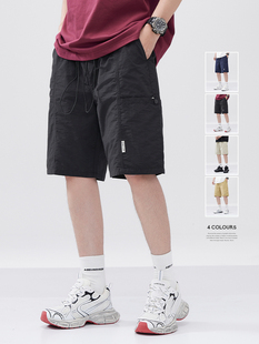 HomePanda冰丝黑色休闲短裤男夏季薄款美式宽松工装机能五分裤潮