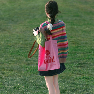 粉色帆布包女春季大容量韩系可爱休闲简约百搭大学生手提包单肩包