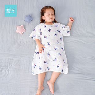 纯棉纱布婴儿连体睡衣夏天短袖儿童夏季睡袋宝宝超薄款上衣空调房