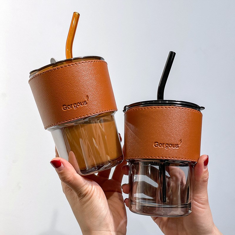 咖啡杯复古风冷萃杯外带高档随行玻璃杯便捷式精致吸竹节管水杯子