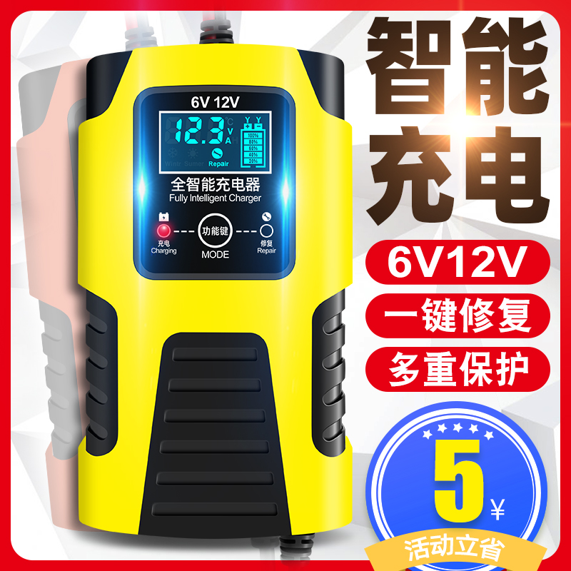 摩托车电瓶充电器6v12v伏踏板铅