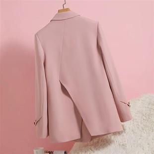 粉色西装外套女春装2023新款韩版设计感小众休闲气质百搭西服上衣