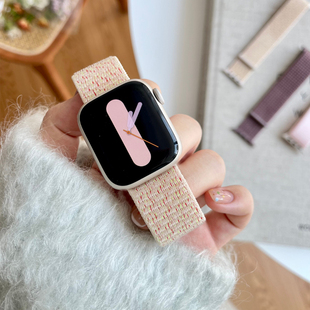 适用于苹果手表s9表带iwatch8尼龙回环applewatch Ultra表带s7/6/5/4/3代彩虹运动9女款s8编织男手表带