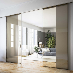 成都铝合窄金边无轨道厨房阳丝客厅隔g断黑框夹台玻璃推拉移门定