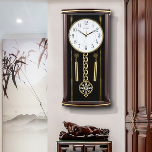高端挂钟客厅家用欧式复古轻奢挂表摇摆时钟挂墙中式音乐报时钟表