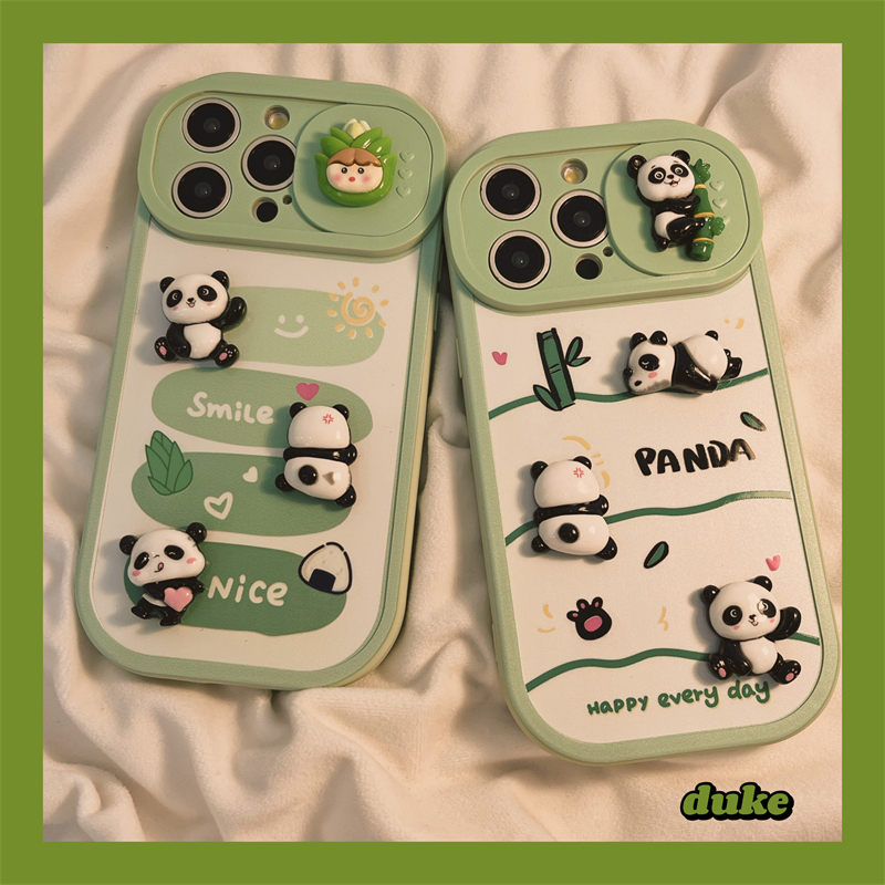 立体可爱卡通熊猫适用苹果15手机壳
