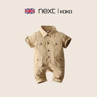 英国Next koko婴儿夏季纯棉连体衣男宝宝欧美风短袖时尚透气爬服