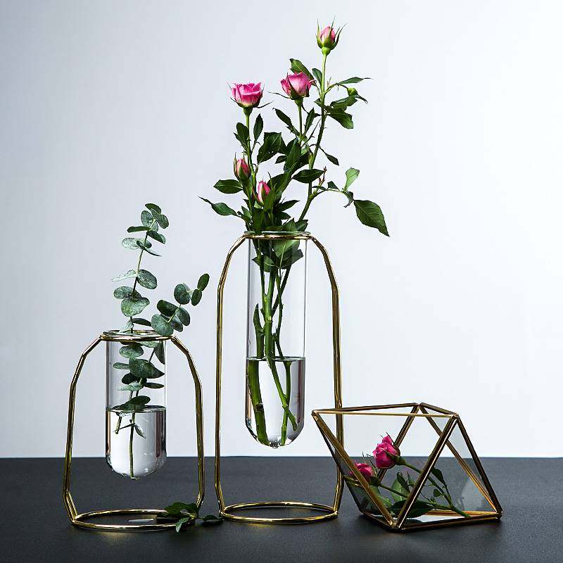 宜兰北欧铁艺试管玻璃透明插花花瓶创意客厅餐桌水培家居装饰摆件