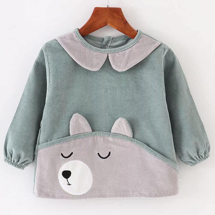 婴幼儿罩衣外穿宝宝秋冬新款防水反穿衣儿童纯棉灯芯绒饭兜幼