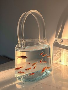 。包包手提袋鱼缸桌面小型客厅造景摆件小型迷你金鱼观赏鱼鱼缸透