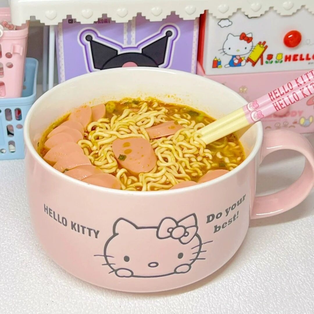 hellokitty泡面碗带手柄宿