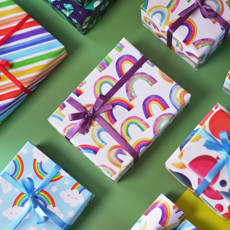 儿童节礼物包装纸男孩女孩玩具礼盒恐龙彩虹卡通装饰纸生日礼物纸