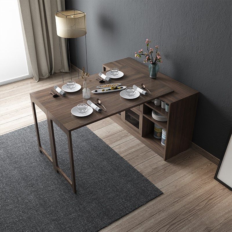 高档北欧小户型实木折叠餐边柜家用餐桌伸缩吧台多功能餐桌柜ins