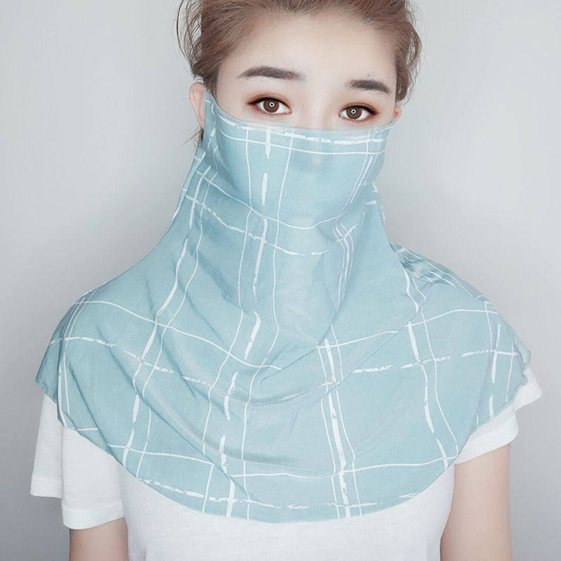 高档冰丝防晒披肩k面纱女夏季防晒衣透气薄款防紫外线口罩护脖奢