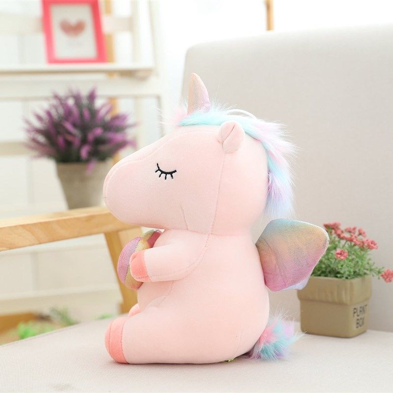 可抱彩虹独角兽公软床q上毛绒玩具布娃娃超仔睡觉爱枕女孩生日礼