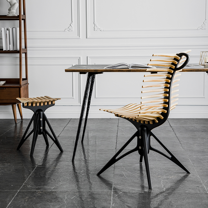 高档设计师餐椅家用餐厅实木鱼骨椅个性创意北欧书房轻奢靠背实用