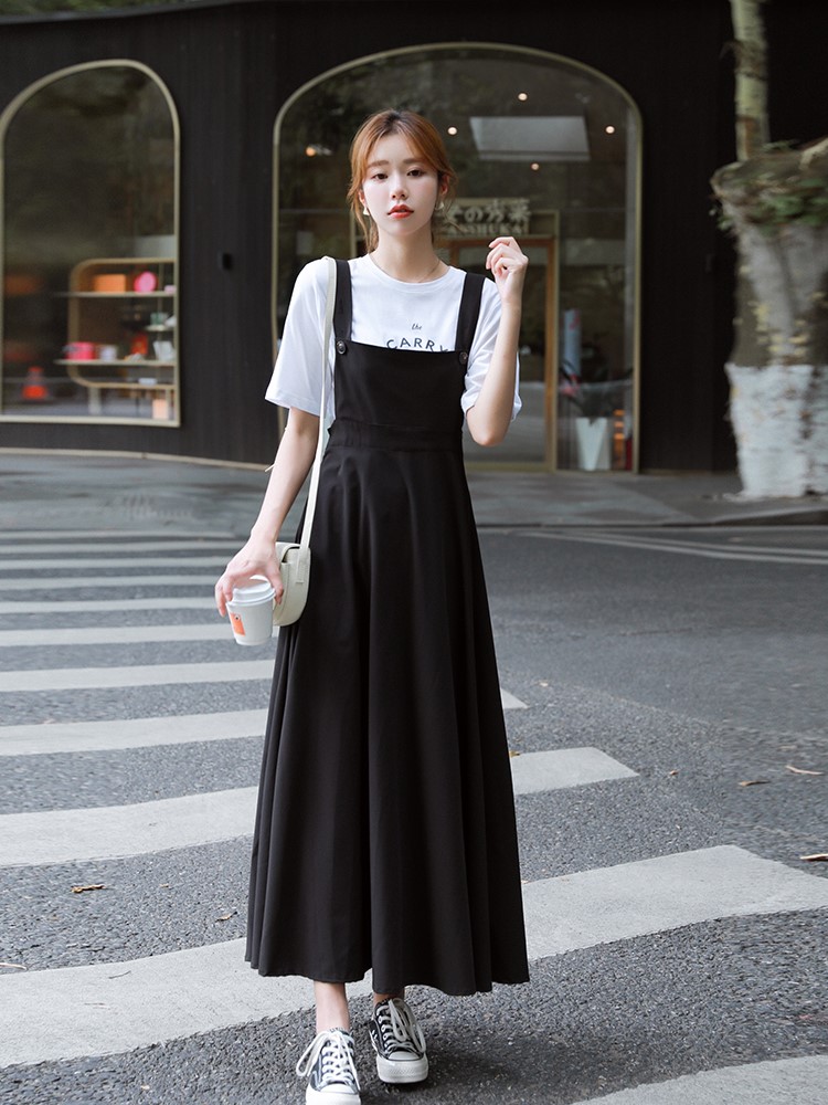 170高个子超长款背带裙女长裙到脚踝收腰连衣裙子175日系复古减龄